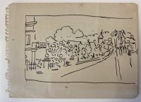 Auktion 358 / Los 5039 <br>Otto Abt (1903-1982)  Nachlass,Handzeichnung, Strassen-Ansicht,,rückseitig original Etikett mit Maßen und Preisen in Schweizer Franken der bekannten Galerie Carzaniga in Basel,  alle gleich gerahmt/Glas, tw. roter Nachlassstempel,  RG alle ca. 28x35 cm
