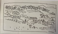 Auktion 358 / Los 5038 <br>Otto Abt (1903-1982)  Nachlass,Handzeichnung, Hügel-Landschaft,,rückseitig original Etikett mit Maßen und Preisen in Schweizer Franken der bekannten Galerie Carzaniga in Basel,  alle gleich gerahmt/Glas, tw. roter Nachlassstempel,  RG alle ca. 28x35 cm