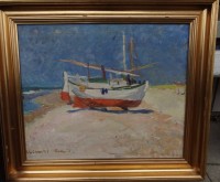 Auktion 336 / Los 4082 <br>Aage BERNHARD-FREDERIKSEN (1883-1963 "Fischerboot", Öl/Leinen, gerahmt, RG 58x66 cm