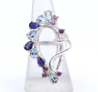 Auktion 337 / Los 1028 <br>Edelstein Silber Ring 925/000 mit Topase, Saphire und Amethyste, 7,2g., RG 55