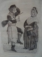 Auktion 337 / Los 5011 <br>K fecit 1784 "schottisches Paar" wohl Radierung, BG 24x18,5 cm, MG ca. 9x6 cm