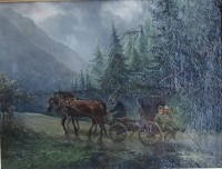 Los 4027 <br>anonymer Altmeister, Kutschenfahrt im Wald, &Ouml;l/Leinen, doubliert, verso mit Bleistuft beschriftet "Gerldern" &szlig;, RG 33,5x41,5 cm