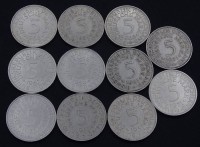 11x 5 DM Münzen - 55 Deutsche Mark - Adler, zus. 122,30g.