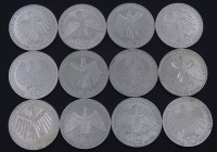 12x 10 DM Münzen - 120 Deutsche Mark, zus. 185,2g.