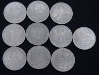 10x 5 DM Münzen - 50 Deutsche Mark, zus. 112,0g.