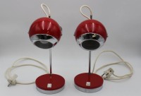 Los 16001 <br>Paar Tischlampen wohl Frankreich,Space Age,1960/70er Jahre, "Eyeball" Design: Pierre DISDEROT, Katzer sonst guter Zustand, ca. H-30cm