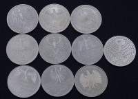 10x 5 DM Münzen - 50 Deutsche Mark, zus. 111,2g.