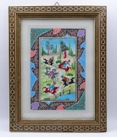 Auktion 339 / Los 15529 <br>Persische Miniatur Malerei auf Bein, ger/Glas, RG 22x28,5cm