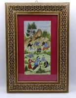 Auktion 339 / Los 15530 <br>Persische Miniatur Malerei auf Bein, ger/Glas, RG 33,5x23,5cm
