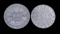 150 Schilling, Österreich, 1x 100,1x 50 Schilling, zus. 43,8g.