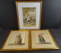Auktion 337 / Los 5053 <br>3x Trachtengrafiken, 19.Jhd., 2xItalien, 1x Schweiz, ger/Glas, RG 29x23 cm