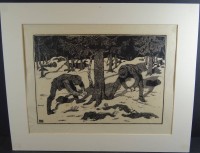 Auktion 337 / Los 5057 <br>AR Monogramm "Holzfäller" Holzschnitt, BG 31x41 cm
