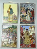 4 Porzellanbilder von Villeroy &amp; Boch, Motive von Boris Zvorykin, je 17,5 x 12,5 cm