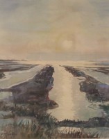Los 4000 <br>Richard CURDES (1891-1974), Blick auf das Watt, Aquarell, datiert 1965, ger./Glas, RG 64 x 53,5cm.