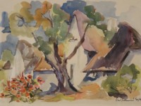 Los 4006 <br>Julia KÜCHMEISTER (1932), Sylter Häuser, Aquarell, gerahmt/Glas, RG 55 x 65cm.