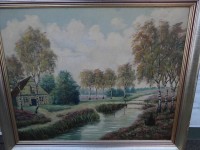 Auktion 338 / Los 4010 <br>anonyme norddt. Landschaft mit Bauerhaus, Öl/Platte, gerahmt, RG  84x95 cm