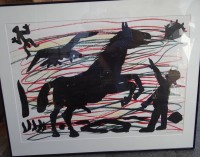 Los 5003 <br>A.R. PENCK (1939-2017) "Schwarzes aufsteigendes Pferd" Farboffset, MG 59,5 x 84 cm, ger/Glas, RG 78x96 cm