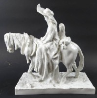 Auktion 338 / Los 8038 <br>gr. weisse Porzellanfigur, Mutter mit Kind auf Pferd, detailreiche Ausführung, in Plinthe ungedeutete Ritzsignatur ?, wohl Sevrés 1750-1760, Pferd fehlt ein Ohr, H-24 cm, L-25 cm