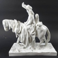 Los 8038 <br>gr. weisse Porzellanfigur, Mutter mit Kind auf Pferd, detailreiche Ausführung, in Plinthe ungedeutete Ritzsignatur ?, wohl Sevrés 1750-1760, Pferd fehlt ein Ohr, H-24 cm, L-25 cm