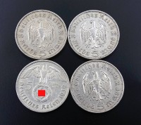 Auktion 338 / Los 6019 <br>4x 5 Reichsmark, Silber, zus. 55,4g.