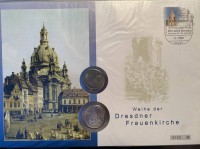 Auktion 338 / Los 6026 <br>Numisbrief "Weihe der Dresdner Frauenkirche" 2006, 10 DM 1995 und 5  Mark DDR 1985