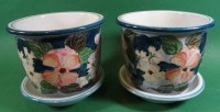 Los  <br>2x Blumen-Übertöpfe mit U.T., handpainted, Thailand, H-13 cm, D-15 cm