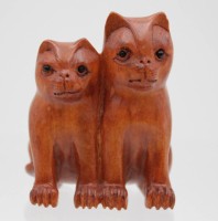 Los 15536 <br>Buchsbaum-Netsuke, Japan, Katzenpaar, älter, H-5cm.