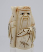 Auktion 338 / Los 15538 <br>wohl Netsuke, Gehlehrter, China/Japan, sígniert, Bein, H-5cm.