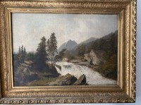 Los 4023 <br>B. Francke "Gebirgsbach"  Öl/Leinen, 19.Jhd.,  breit gerahmt, RG ca. 94 x 123,5cm. Speditionsversand!