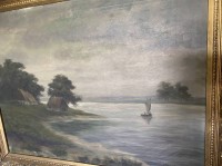 Los 4024 <br>G. Schrader "Norddt. Landschaft am Fluss" Öl/Leinen, breit und alt gerahmt, RG 79 x 99cm