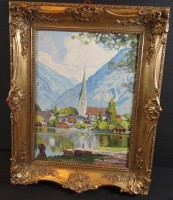Los 4031 <br>E. Schmidt , 1952, "Ansicht Rottach-Egern am Tegernsee" Öl/Platte, gerahmt, RG 32x26 cm
