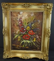 Los 4032 <br>Monogramm "Blumenstrauss" Öl/Leinen, gerahmt, RG 40x34 cm