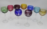 Los 10022 <br>9x Buntglas-Weinrömer, guter Zustand, ca. H-21-19,5cm