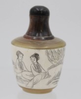 Los 15544 <br>Snuff-Bottle, wohl Bein /Horn, China, gemarkt, H-6cm.