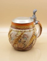 Los 9059 <br>Art-Déco Bierkrug, Zinndeckel, gemarkt, H-14cm.