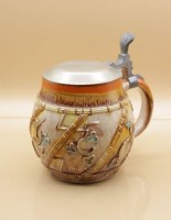 Auktion 338 / Los 9059 <br>Art-Déco Bierkrug, Zinndeckel, gemarkt, H-14cm.