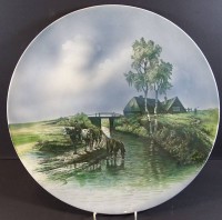 Auktion 338 / Los 9063 <br>gr. Wandteller "Villeroy&amp;Boch" mit norddt. Landschaft, D-39 cm