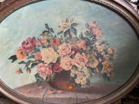 Auktion 338 / Los 4055 <br>Paula STÖVER (1916/18-1982)  ovales Gemälde "Blumenstilleben" alt gerahmt, RG 60x78 cm