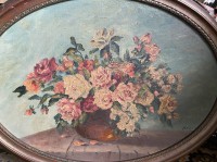 Los 4055 <br>Paula STÖVER (1916/18-1982)  ovales Gemälde "Blumenstilleben" alt gerahmt, RG 60x78 cm