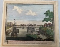 Los 5016 <br>Pieter I SCHENK (1660-1718/19) "Kuchin een sineesche Stadt bei Peking", hancolorierter Stich um 1700, mit kl. Loch und Riss mittig, BG 25x30 cm