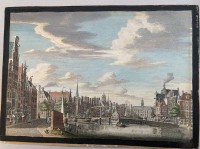 Auktion 338 / Los 5017 <br>gr. handcolorierter Stich, Stadtansicht in Holland, BG 22x29 cm, um 1700