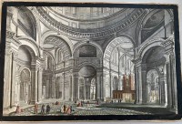 Auktion 338 / Los 5019 <br>grosser colorierter Stich um 1700, , Kirchen-Interieur, wohl Peters-Dom, Rom, BG 29x44 cm