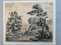 Auktion 338 / Los 5024 <br>G. Krantz (oder ähnlich),  Landschaft mit Figuren, Radierung BG 27x31 cm