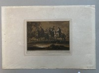 Los 5026 <br>Georg Philipp I RUGENDAS (1666-1742) , 5 Radierungen mit Reiterszenen, BG  26x40 cm, tw. mit Läsuren, 2x mit Rissen