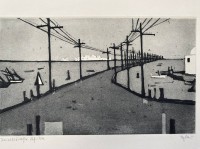 Auktion 338 / Los 5034 <br>Otto Wilhelm EGLAU (1917-1988), "Inselstrasse Afrika"" Aquatinta-Radierung, BG 34x42 cm