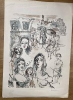 Los 5037 <br>Bele BACHEM (1916-2005)  "Frauen" Farblithographie/vellum, Nr. 16/35 , /0x50 cm, Knickstellen etc.