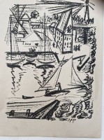 Auktion 338 / Los 5038 <br>Max PECHSTEIN (1881-1955) "Fischerhafen", 1920, original Lithografie, in Platte bezeichnet und "Probedruck=, ", BG, 27x20 cm