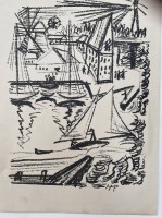 Los 5038 <br>Max PECHSTEIN (1881-1955) "Fischerhafen", 1920, original Lithografie, in Platte bezeichnet und "Probedruck=, ", BG, 27x20 cm