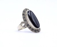 Auktion 339 / Los 1017 <br>Onyx Markasiten Ring, Silber 925/000, 6,3g., RG 59/60