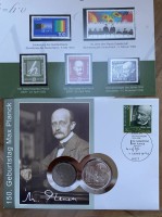 Auktion 339 / Los 6009 <br>Numisbrief Max Planck, 10 Euro 2008 und 2 DM Münze  1957,